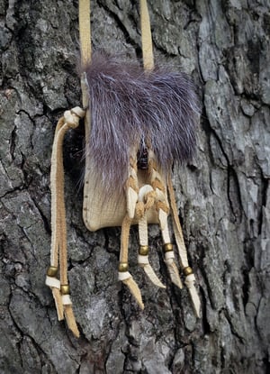 Image of Deerskin and Black Wolf Pouch with Gemstones