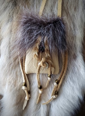 Image of Deerskin and Black Wolf Pouch with Gemstones