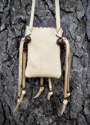 Image of Deerskin and Black Wolf Pouch with Gemstones