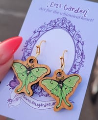 Image 1 of ✨️ Demure ✨️ Luna Moth Woodcut Earrings