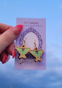 Image 2 of ✨️ Demure ✨️ Luna Moth Woodcut Earrings