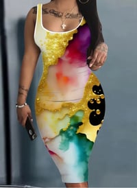 Image 1 of Shimmer Gold Tie Dye Bodycon Dress 