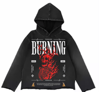 burning skull washed back cropped hoddie 