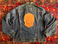 Image 2 of 1970’s Levis Denim Trucker Jacket Type III w/ Leather Skull Back-Patch