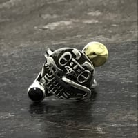 Image 1 of Silver ring with obsidian stone and brass.