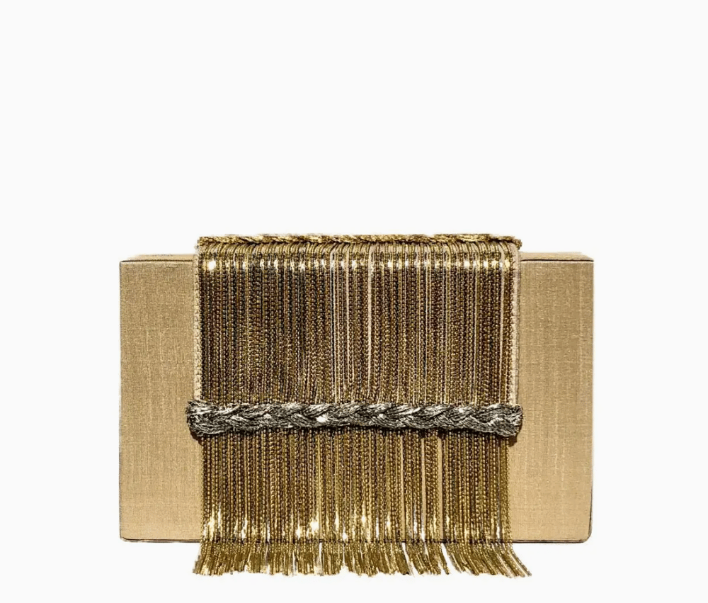 Image of Gold Box Clutch with Fringe 