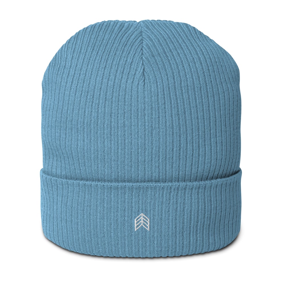 Image of Chevron Organic Ribbed Beanie - Blue