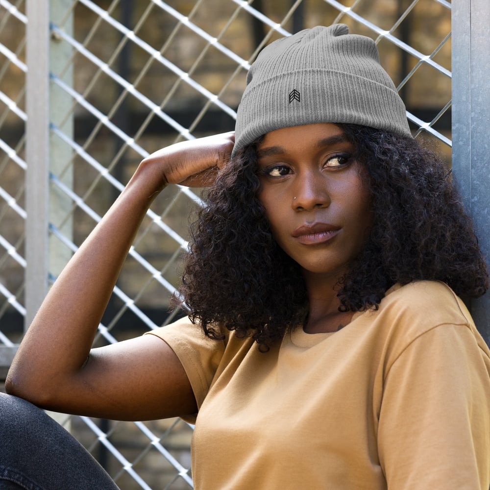 Image of Chevron Organic Ribbed Beanie - Grey