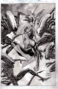 Image 1 of AMAZING SPIDER-MAN 54 VARIANT VS ALIENS COVER  PAINTED WATER COLOR