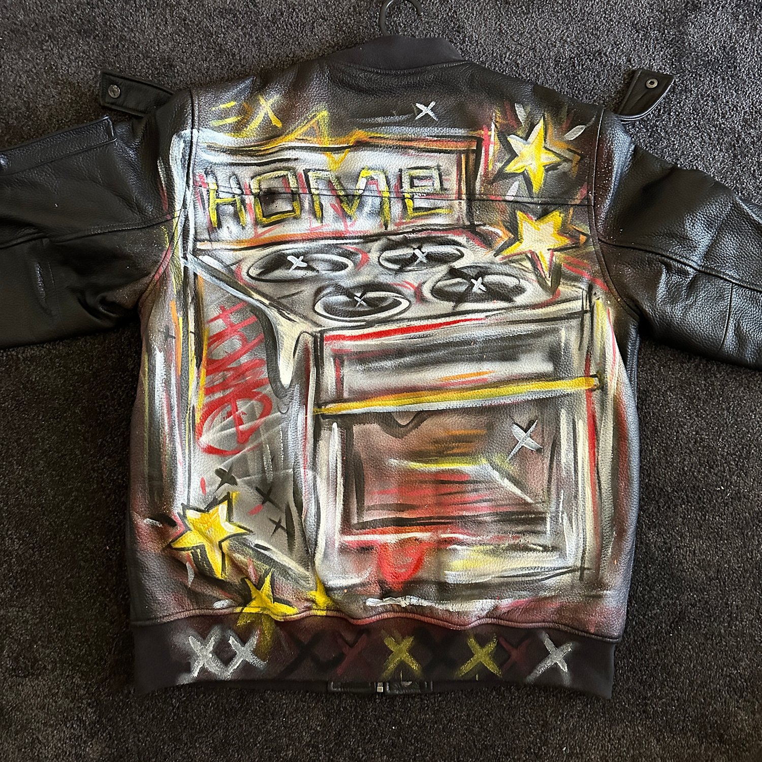 HOME IS WHERE THE STOVE IS LEATHER JACKET 1 of 1 ART PIECE