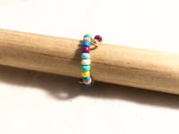 Image 3 of BLUE, ORANGE, BURGUNDY, AND YELLOW MULTICOLOR BEADED WIRE WRAP RING (ITEM #2543)