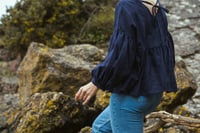 Image 1 of Drop Sleeve Blouse- Indigo Polka dot READY TO SHIP