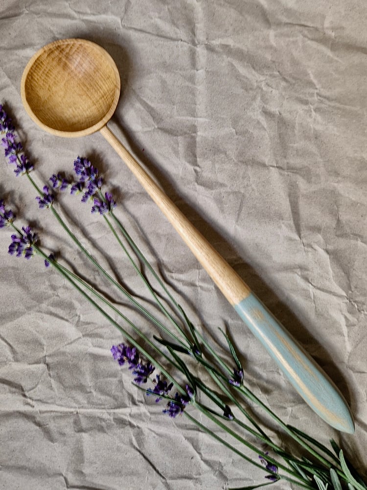 Image of Blue Handled Serving Spoon