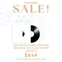 Sale! 100 White Label Pressed Records with White Jackets