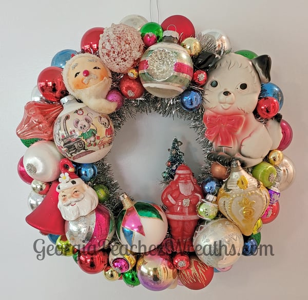 Image of Vintage Shiny & Brite Christmas Ornament Wreath #2405 - 14" diameter