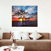 Image 3 of Original mesmerizing Sunset Forest Oil painting on Canvas,  colorful forest by Samira