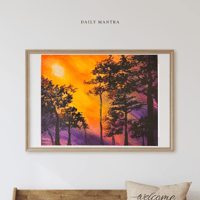Image 3 of Colorful Sunset and forest acrylic painting on Canvas,  Acrylic Painting by Samira