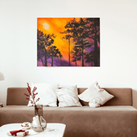 Image 2 of Colorful Sunset and forest acrylic painting on Canvas,  Acrylic Painting by Samira