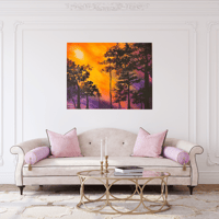 Image 1 of Colorful Sunset and forest acrylic painting on Canvas,  Acrylic Painting by Samira