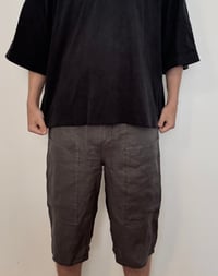 Image 5 of gray unisex linen shorts