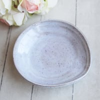 Image 4 of Large Spoon Rest in Icy Blue Glaze, Speckled Stoneware Utensil Dish, Made in USA
