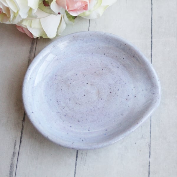 Image of Large Spoon Rest in Icy Blue Glaze, Speckled Stoneware Utensil Dish, Made in USA