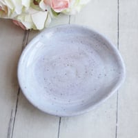 Image 1 of Large Spoon Rest in Icy Blue Glaze, Speckled Stoneware Utensil Dish, Made in USA