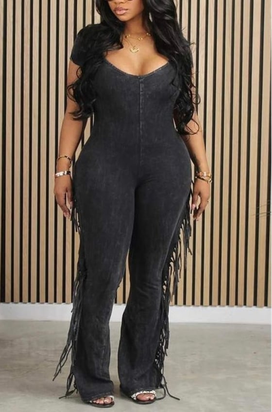 Image of Fall Fringe Jumpsuit (black)