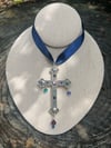 Navy Satin Cross Choker 