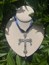 Navy Satin Cross Choker 