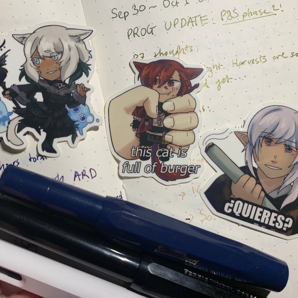 FFXIV Sticker: G'raha Tia Burger, Y'shtola Drippy, Estinien Map