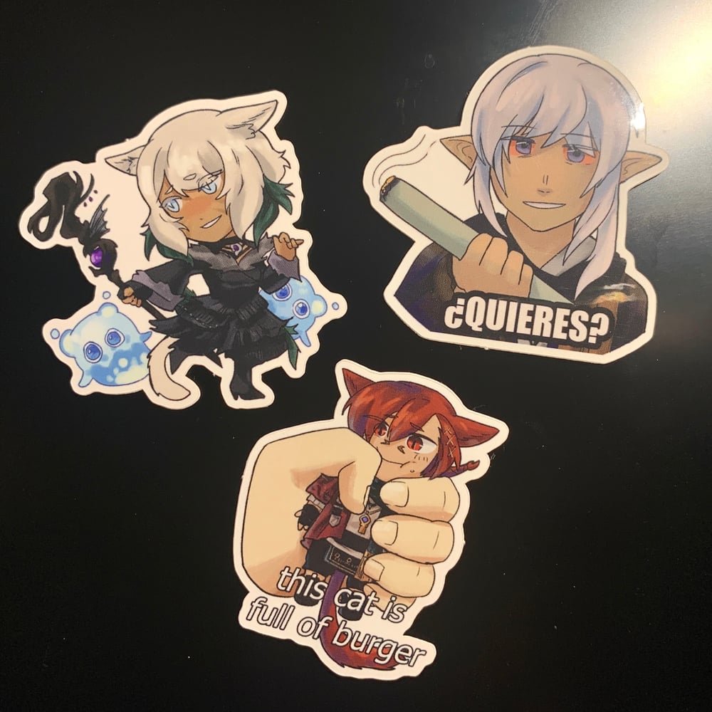 FFXIV Sticker: G'raha Tia Burger, Y'shtola Drippy, Estinien Map