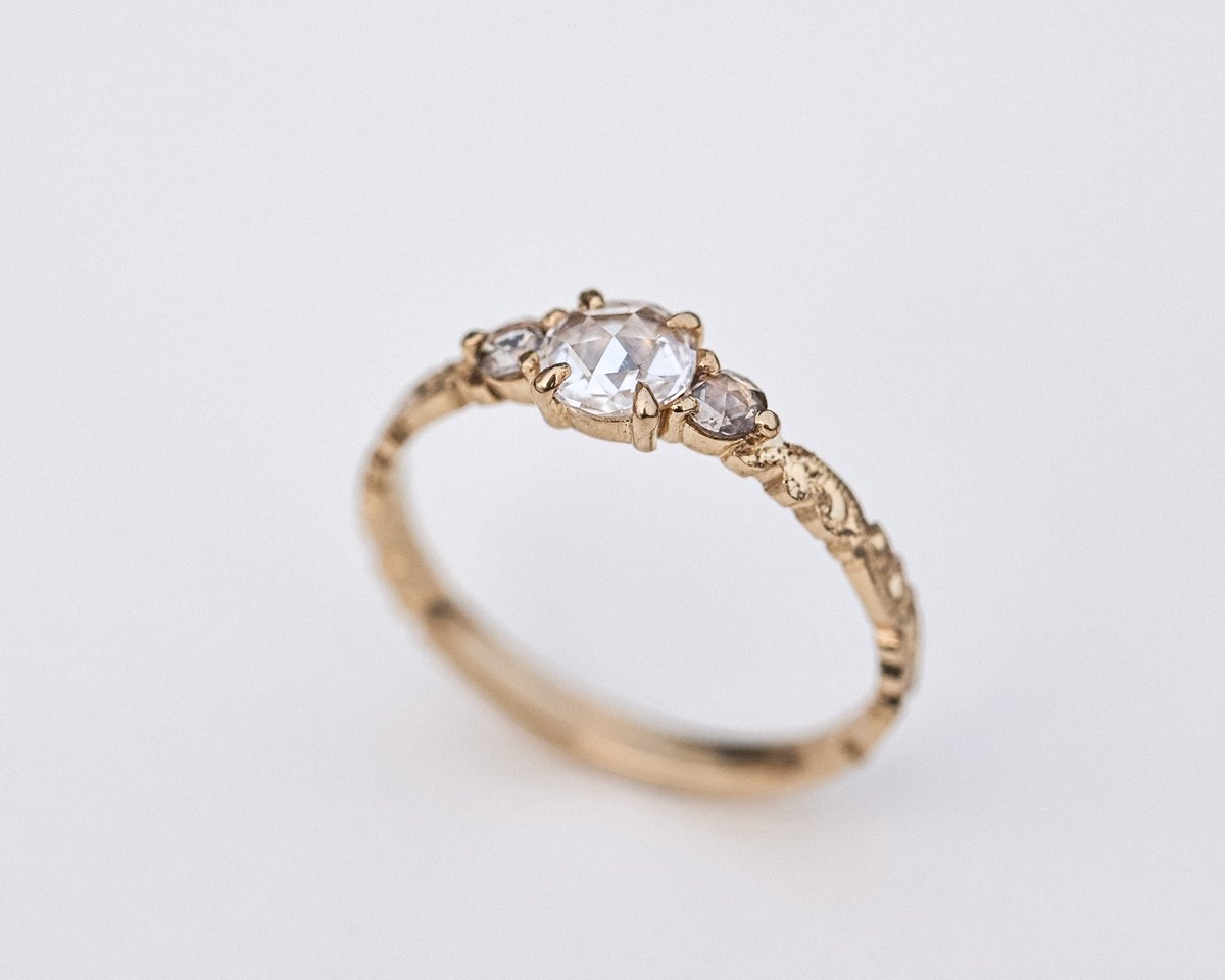 Image of 18ct yellow gold, 5.35mm rose-cut diamond trilogy ring (LON237)