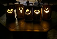 Image 1 of Cedar Jack-O-Lantern with LED candle.