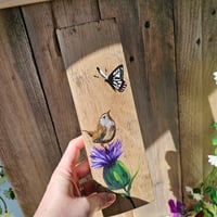 Image 1 of Wee wren, thistle and butterfly.