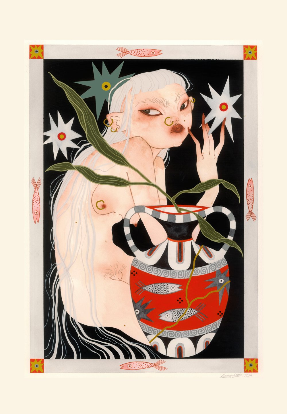 lady + her fish vase 