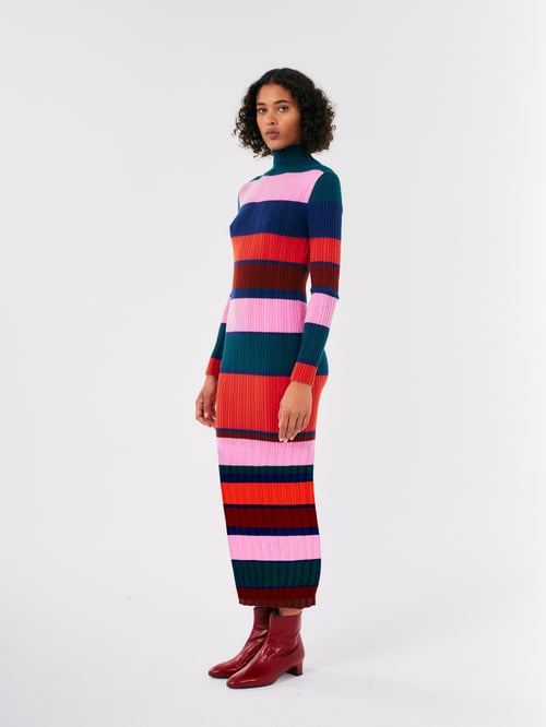 Image of 3-Vestido punto rayas colores