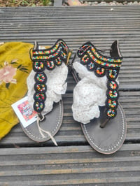 Image 5 of Leather handmade beaded sandals 6 size (39)