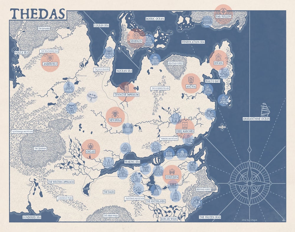 MAP OF THEDAS (COLOUR)