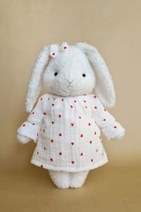 Image 1 of White bunny in a dress with a heart soft handmade toy bunny