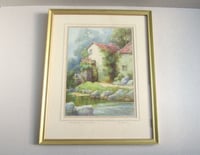 Image 1 of Vintage-Antique Art Print, Jesmond Dene Old Mill (Newcastle) by L Bowden, Framed