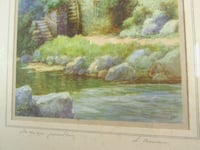 Image 3 of Vintage-Antique Art Print, Jesmond Dene Old Mill (Newcastle) by L Bowden, Framed