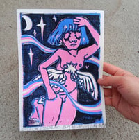 Winged Heart (Transfem Angel) Original A5 Linocut Print 