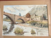 Image 2 of Vintage Wales Watercolour Painting, Llanrwst Bridge & Riverside House by Ronalda F White, Framed 