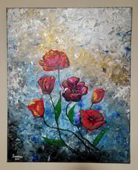 Image 1 of Original Poppy and Tullip Acrylic painting, Flowers Art, Living Room Wall Art