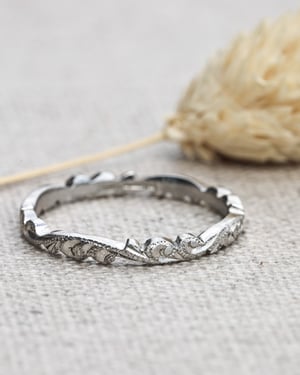 Image of Platinum 2mm floral carved ring