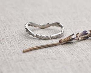 Image of Platinum 2mm floral carved wishbone ring