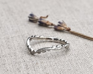 Image of Platinum 2mm floral carved wishbone ring