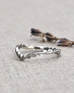 Image of Platinum 2mm floral carved wishbone ring