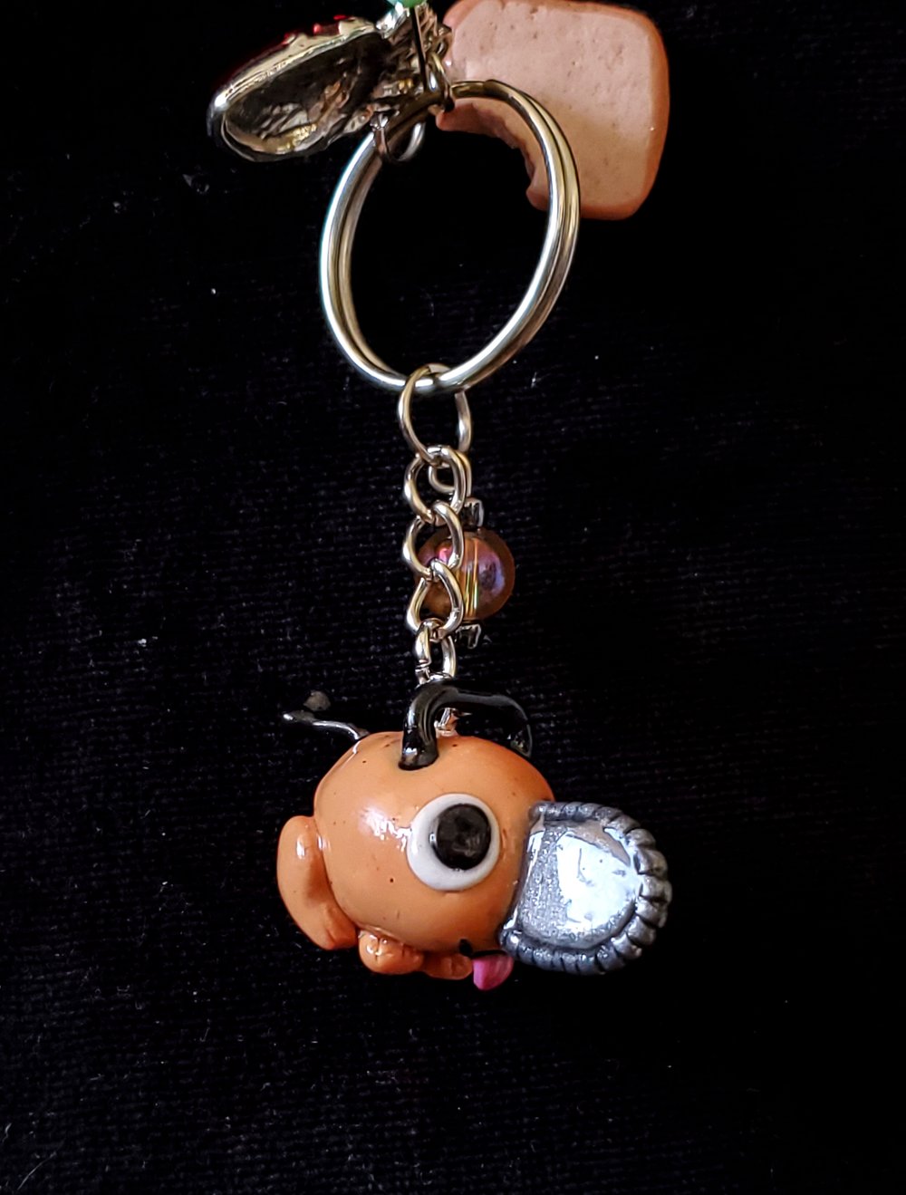 Image of LAST ONE! Handmade Pochita Keychain w/ bread and heart charms